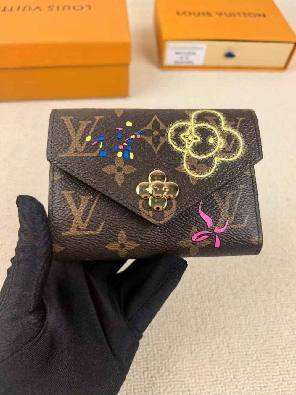 Louis Vuitton Brown Monogram Mini Flap Wallet with Multicolor Painted Accents